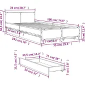 vidaXL Bedframe met lades bewerkt hout bruin eikenkleur 75x190 cm