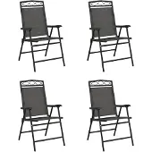 vidaXL - Opklapbare - stoelen, - 4 - stuks, - gemêleerd - grijs, - staal - en - Textilene.