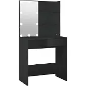 vidaXL Schminktafel met LED-verlichting, zwart, 74,5 x 40 x 141 cm