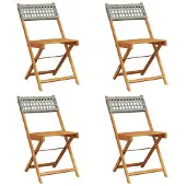 vidaXL Opklapbare stoelen, 4 stuks, grijs, van polyrotan en massief hout.