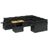 vidaXL 10-delige loungeset voor de tuin met kussens, zwart, polyrotan