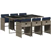 vidaXL 7-delige tuinset met kussens, grijs polyrotan