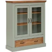 Otto Home Vitrinekast Selma Highboard gemaakt van massief grenen, met metalen handgrepen in een antieke look