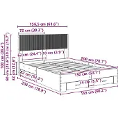 vidaXL Bedframe met opbergruimte en hoofdbord Betongrijs 150 x 200 cm
