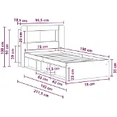vidaXL Bedombouw met opslag Betongrijs 75 x 190 cm Bewerkt hout