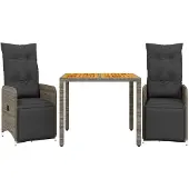 vidaXL 3-delige Bistroset met kussens poly rattan grijs