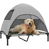 PawHut -Hundeliege-Polyester, Stahl-91L x 76B x 90H cm-Hellgrau
