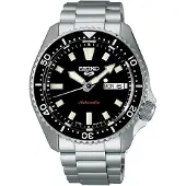 Seiko automatisch zilver heren horloge met zwarte wijzerplaat & roestvrij stalen band
