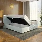 Mörgenn Opbergboxspring Havn met klep - Met Suprême Matras - Lichtblauw - 140x200 cm - Inclusief Dekbed en Kussens