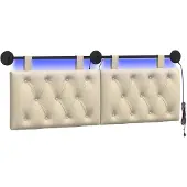 vidaXL Hangend hoofdbord Met LED-verlichting Crèmekleurig Stof