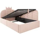 MODFU Bedbank 90x190 cm – Met hydraulische opbergruimte – Kroon- & spijldesign – Fluweel – Roze