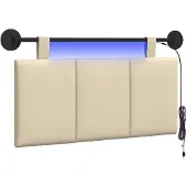 vidaXL Hangend hoofdbord Met LED-verlichting Crèmekleurig Stof