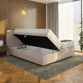 Mörgenn Opbergboxspring Havn met klep - Met Suprême Matras - Taupe - 90x200 cm - Inclusief Dekbed en Kussens