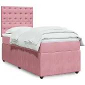 vidaXL Boxspring met matras fluweel roze 80x200 cm