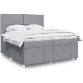 vidaXL Boxspring met matras stof lichtgrijs 200x200 cm