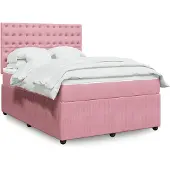 vidaXL Boxspring met matras fluweel roze 140x190 cm