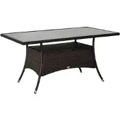 MODFU Tuintafel 150x85x74 cm van metaal en polyrattan, weerbestendig met veiligheidsglas