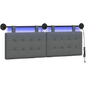 vidaXL Hangend hoofdbord Met LED-verlichting Donkergrijs Stof