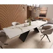 DELIFE Eetkamertafel Edge 300x100 keramiek Calacatta Luxe wit-goud-grijs V-frame vlak staal zwart