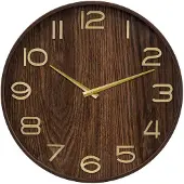 Atmosphera Wandklok/muur klok - Woody - Dia 55 cm - hout - bruin - keuken/kamer/kantoor