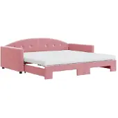 vidaXL Slaapbank onderschuifbed en matrassen 100x200 cm fluweel roze