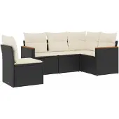 vidaXL 5-delige tuinmeubelset met kussens, zwart, polyrotan