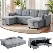 HOMCOM Sofa Bed Set-Polyester-241L x 147B x 85H cm-Grau