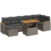 vidaXL 8-delige Loungeset met kussens poly rattan acacia grijs
