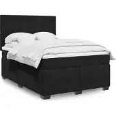 vidaXL Boxspring met matras fluweel zwart 140x200 cm