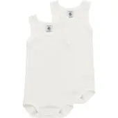 Petit Bateau Set met 2 witte babyrompertjes zonder mouwen. Jongens Rompertje - Wit