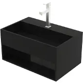 Aloni Solid Surface Wastafel – Onzichtbare Afvoer – 50x32,4x25 cm – Mat Zwart