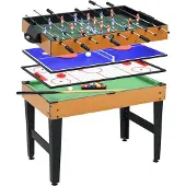 HOMCOM -Multigame Spieltisch-MDF, Stahl-107L x 61B x 84,5H cm-Naturholz+Schwarz