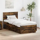 vidaXL Bedframe met hoofdeinde Gerookt eiken 90 x 190 cm Bewerkt hout