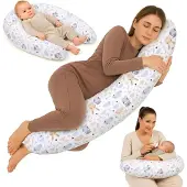 Totsy Baby Zwangerschapskussen 190 cm Kussen – body pillow voor zwangeren steun rug buik hoes van katoen wasbaar afneembaar ergonomisch – OEKO-TEX gecertificeerd Uilen