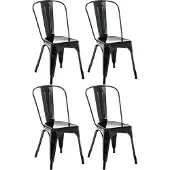 CLP Set van 4 stapelbare stoelen "Benedikt", stapelbaar, met rugleuning, metalen frame, belastbaar tot 200 kg, zwart