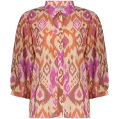 Geisha Blouse Ecru/brown/cassis Size: S | Blouses Outlet | Dames | Bruin
