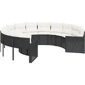 vidaXL Tuinbank met kussens rond poly rattan zwart