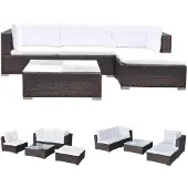 vidaXL 5-delige loungeset voor de tuin met kussens, van bruin polyrotan