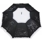 Parasol Automatische paraplu dames zwart-wit met ruche - Parijse elegantie
