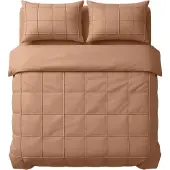 Sleeptime Dekbedovertrekset Geruit Pintuck 240 x 200/220 + 2 Kussenslopen 60 x 70 cm - Microvezel - Mokka