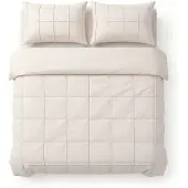 Sleeptime dekbedovertrek Check Pintuck - beige - Microvezel - 140x220