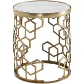 Wohnling Bijzettafel Echt Marmer en Metaal 46x46x55 cm Salontafel Wit Goud | Ronde Dienblad Tafel Woonkamer Moderne | Koffietafel Woonkamertafel Hoog
