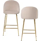 Wohnling set van 2 barkrukken, fluwelen beige kruk met rugleuning en gouden poten, keukenkruk Scandinavische stof / metaal 110 kg, design barkruk, tegenkruk, bistrokruk gestoffeerd - WL6.943