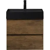 Guido Gusto Badkamermeubel Summer 60cm walnoot inclusief wastafel robuust mat zwart zonder kraangat
