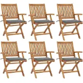 vidaXL Klapstoelen met kussens, 6-delig, massief teak hout