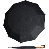 Knirps Paraplu Knirps extra groot Geruit Zwart Grijs met houten handvat - S770 - Dsn 113 cm - Lengte 90 cm