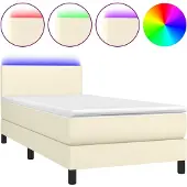 vidaXL Boxspring met matras en LED kunstleer crèmekleurig 80x200 cm