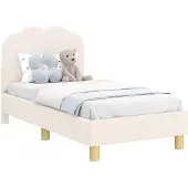 vidaXL Peuterbedframe met hoofdboard Crèmekleurig 70 x 140 cm Bouclé