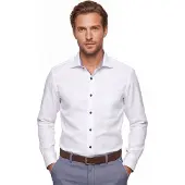 Ledub overhemd wit Modern Fit New borstzak