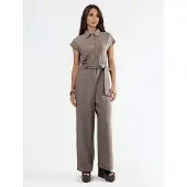 Busem Wijd-Geschouderde Overhemdkraag Jumpsuit met Knopen